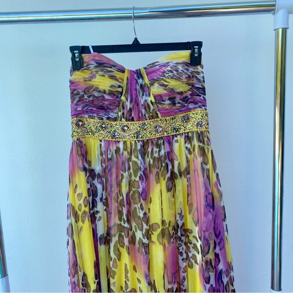 Y2K Camille La Vie Pink & Yellow Leopard Beaded Gown Size 14 - Picture 3 of 9